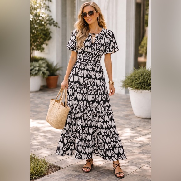 Anthropologie Dresses & Skirts - NWT Anthropologie Somerset Maxi Dress Heart Print Black White Poplin Medium